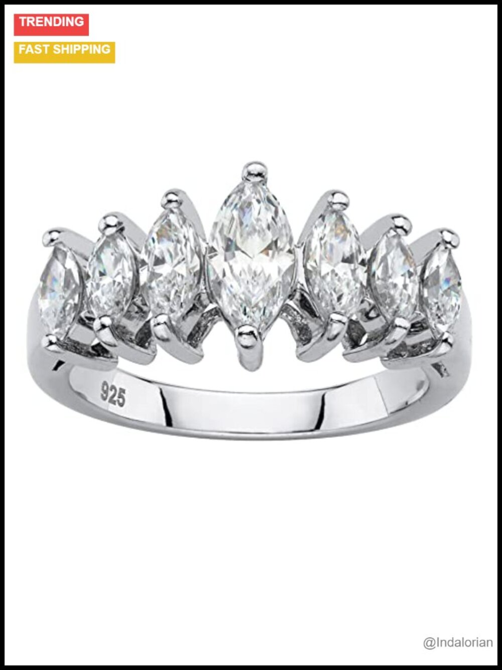 Marquise Cubic Zirconia Anniversary Ring Platinum-Plated Sterling Silver